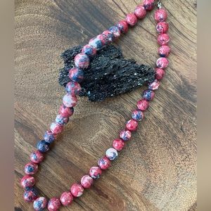NWT 18” Red, White, and Blue Dragon Agate Necklace